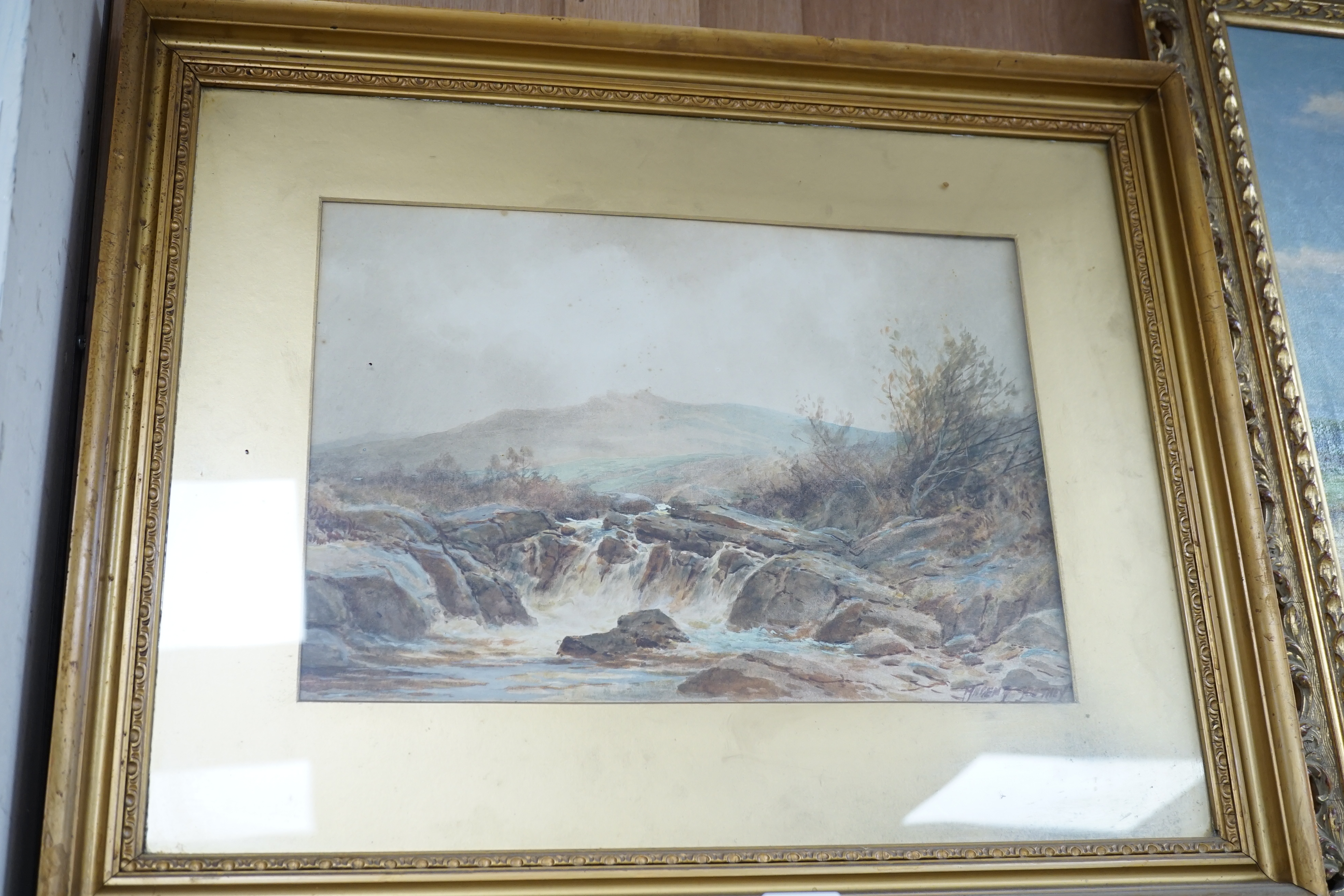 Rubens Southey (1881-1933), watercolour, Moorland falls, signed, 26 x 38cm